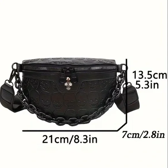 Women’s Black Skeleton Embossed Faux Leather Crossbody Bag with Chain NWT - Picture 5 of 5